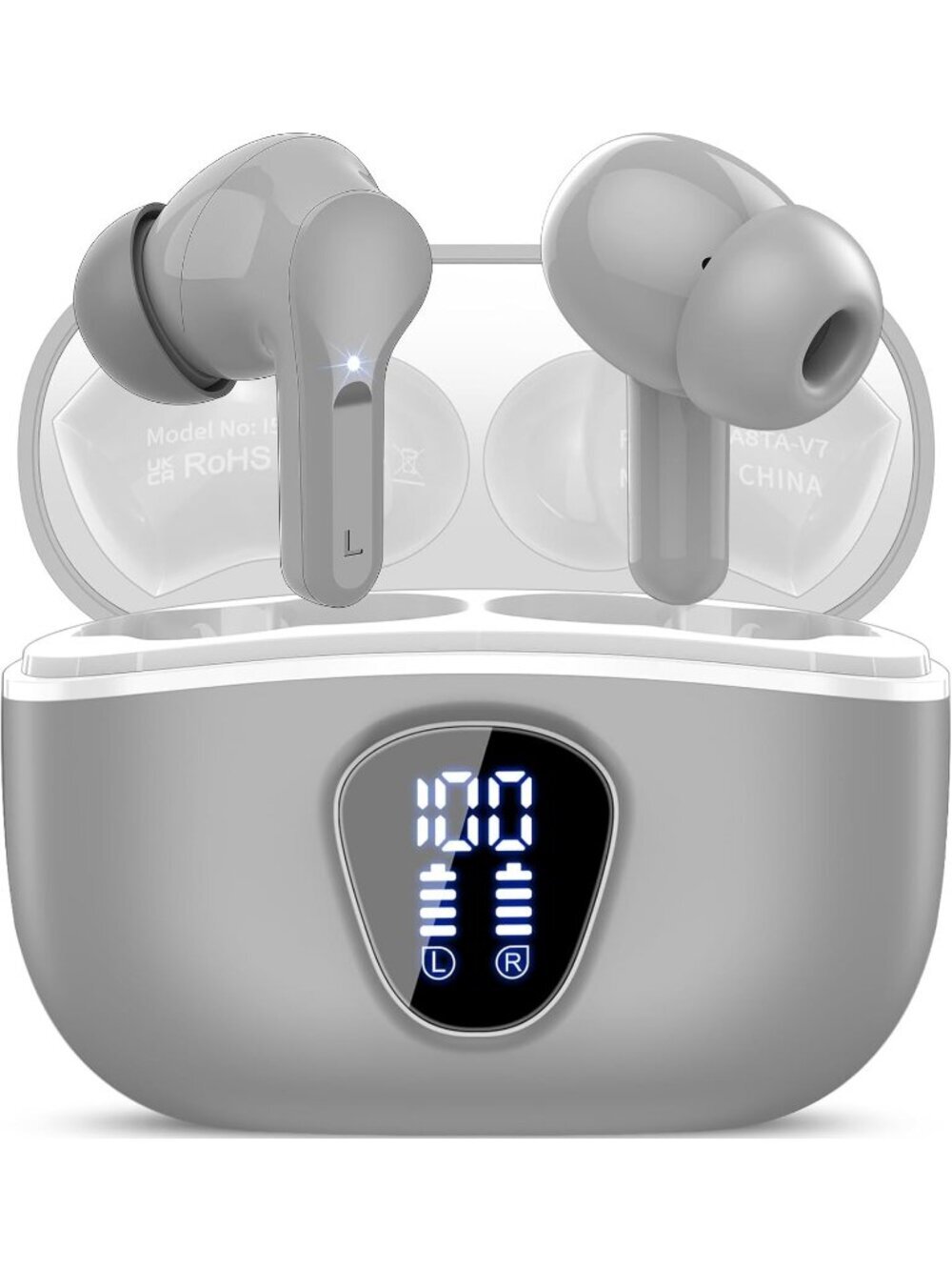 Wireless Grey Bluetooth 5.4 Earbuds HiFi Stereo ENC Noise Cancelling Mic 48H